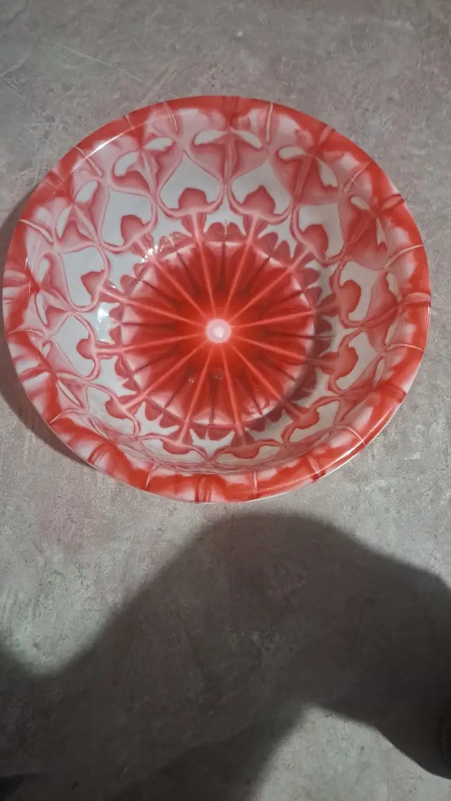 Red flower pattern basin made with a two colour attachment